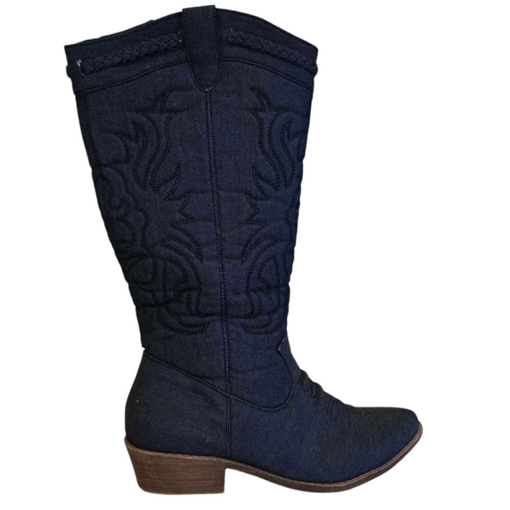 Dark Blue Embroidered Cowboy Boots